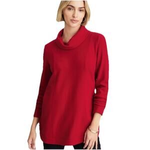 J.Jill Red Sweater Tunic Large Cowl Neck Long Sleeve Pullover Cozy Fall Winter